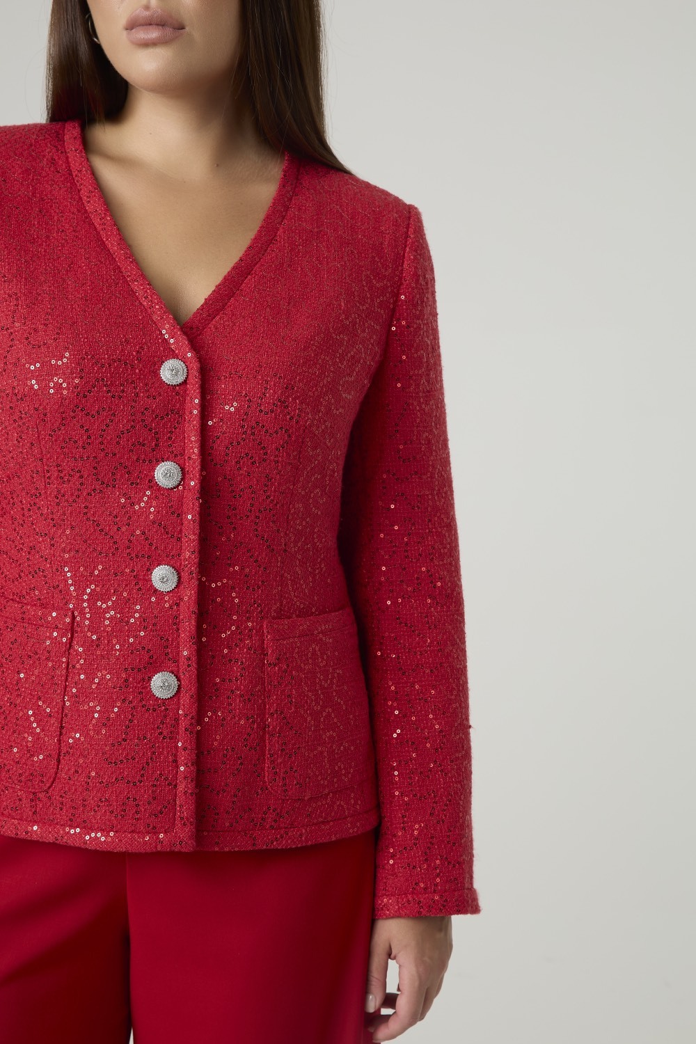 Жакет из твида с пайетками, красный