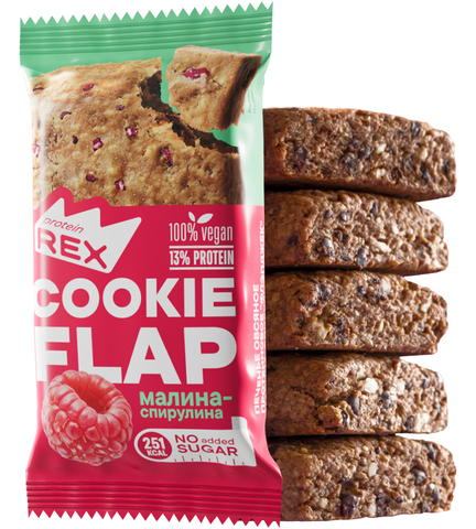 Овсяный протеиновый флэпджек без сахара FlapJack ProteinREX (малина-спирулина), Vegan,60 г
