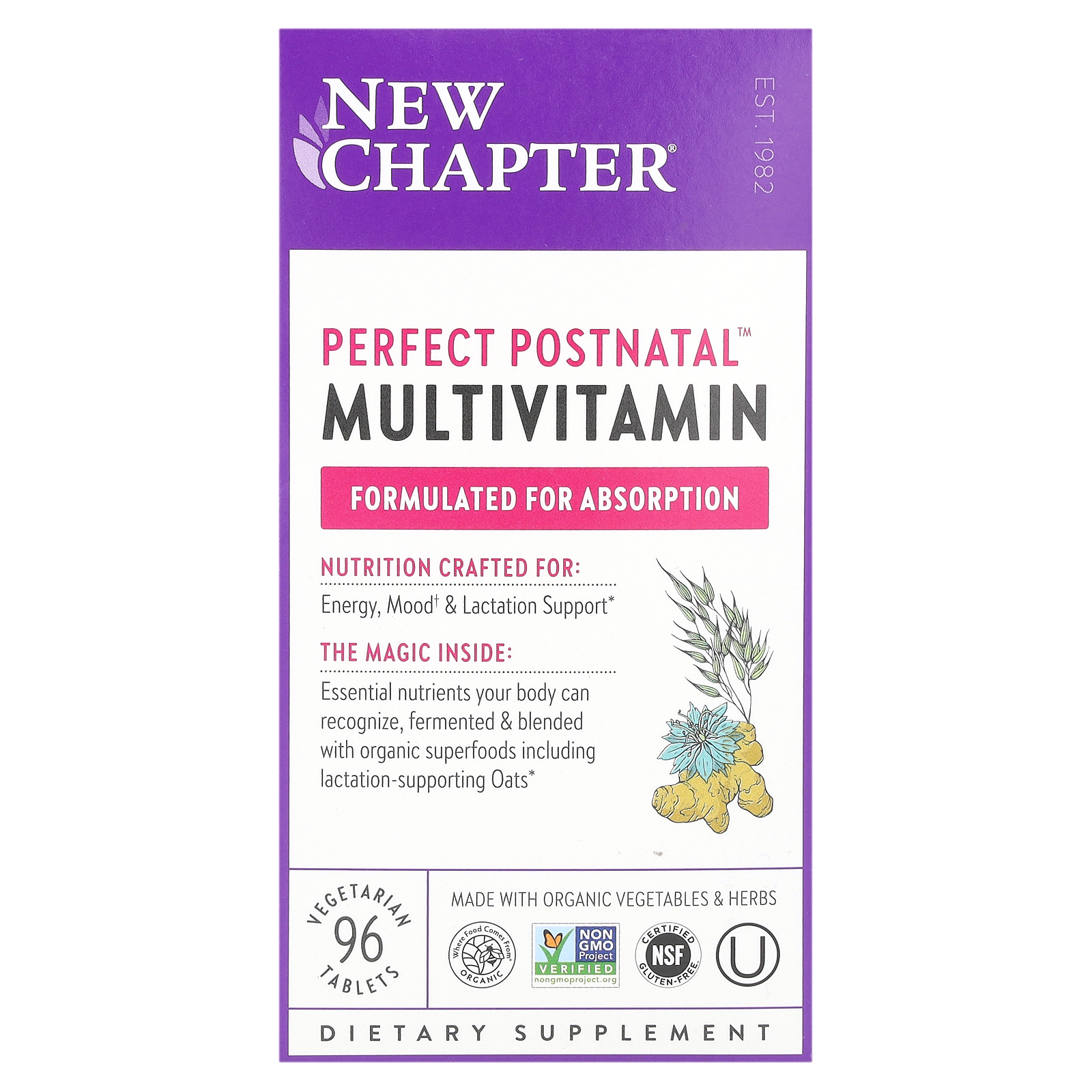 New Chapter, Perfect Postnatal, мультивитамины, 96 вегетарианских ...