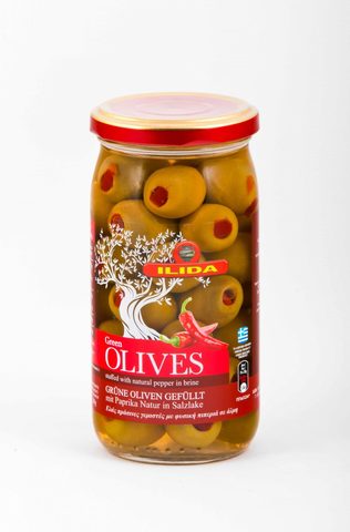 Зеленые оливки фаршированные перцем в рассоле Ilida 350 гр