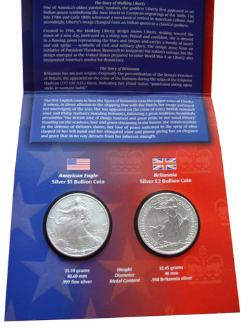 Набор из 2 монет 1 доллар. Шагающая свобода 2003 год. США и  2 фунта. Наследство свободы 2002 г. Великобритания
