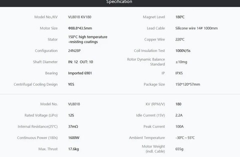 T-Motor VL8018 KV180