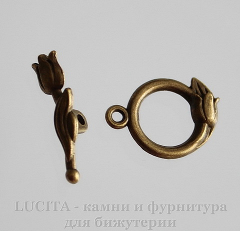 Замок - тоггл из 2х частей "Тюльпан" (цвет - античная бронза) 21,5х6х5,5 мм ()