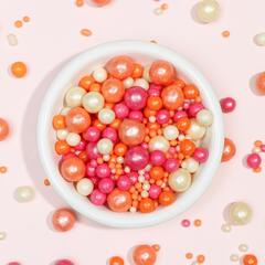 Шарики кранч персик,розов,сереб микс 100 гр.