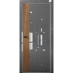 Купить Межкомнатная дверь глянец Pt 6 Платина crystall gray алюминиевая кромка Al вставка орех пекан