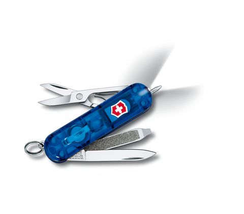 Нож-брелок Victorinox Signature Lite (0.6226.T2) с шариковой ручкой и фонариком, цвет синий полупрозрачный | Wenger-Victorinox.Ru