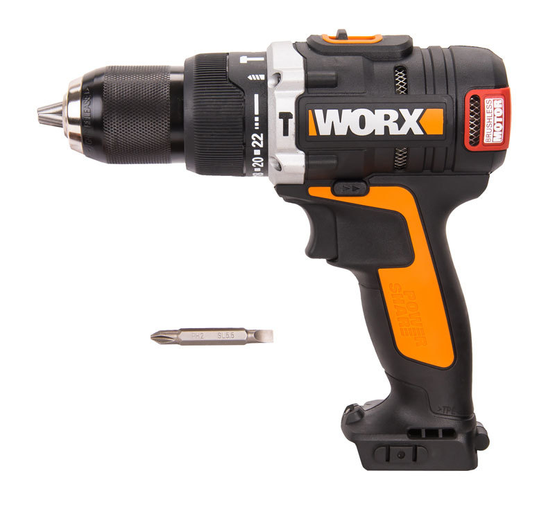 Дрель-шуруповерт ударная аккумуляторная WORX WX373.9, 20В, бесщеточная, без АКБ и ЗУ