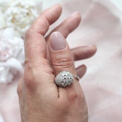 Кольцо с фианитами, родий Д010