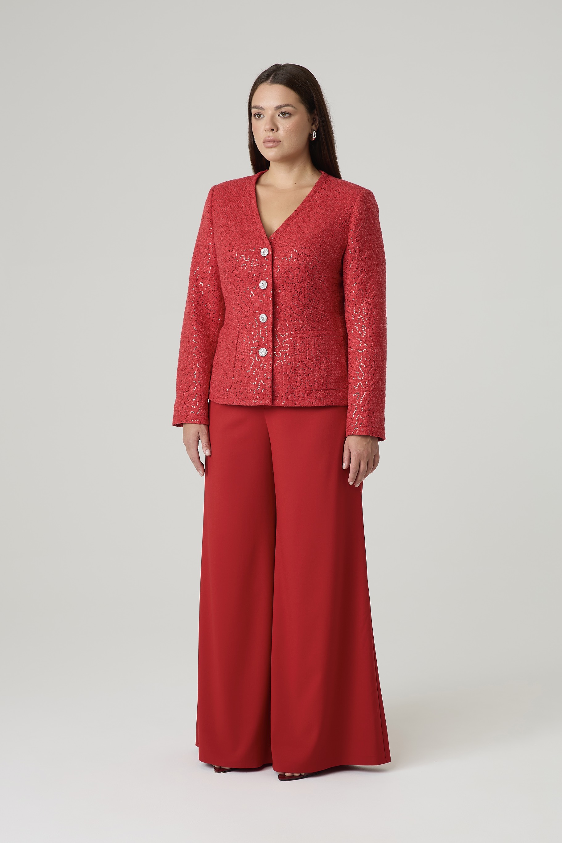 Жакет из твида с пайетками, красный