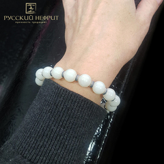 Браслет "Восток". Белый нефрит (бриле). 12мм.