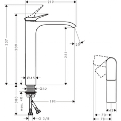 Смеситель для раковины 250, шлиф. черный хром Hansgrohe Vivenis Vivenis CoolStart 75045340