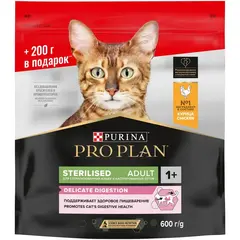 ПРОМО! Pro Plan сухой корм для стерил. кошек c чувствительным пищеварением (курица) 400 г + 200г
