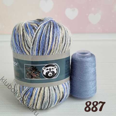 ПУХ НОРКИ 887, Меланж белый серый синий