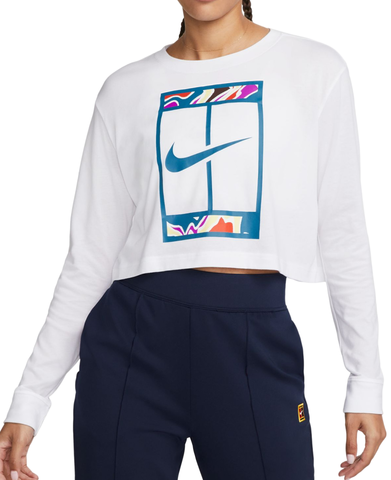 Женская теннисная футболкаNike Court Dri-Fit Slam Long Sleeve Cropped Tennis T-Shirt - white