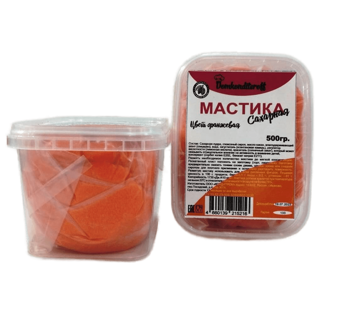 Мастика на какао масле Domkonditeroff 0.5 кг ОРАНЖЕВАЯ