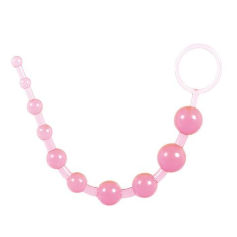 Розовая анальная цепочка из 10 шариков - 25 см. - Toyfa Basic 881302-3