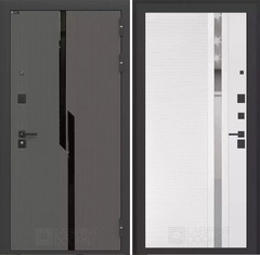 Входная металлическая дверь CARBON (Карбон) 33 зеркальная вставка Белый софт рельеф/ Графит Лофт