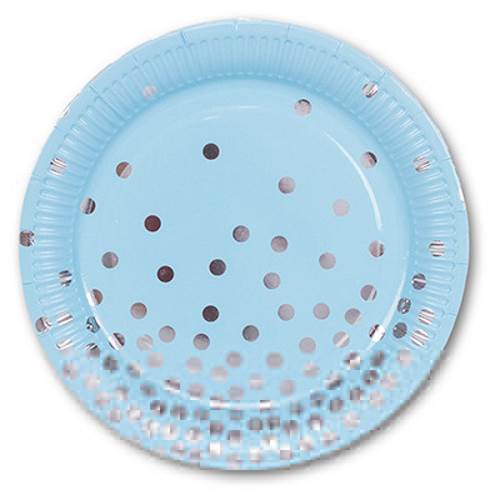 Тарелки Горошек серебряный на голубом, 23 см, 6 шт.