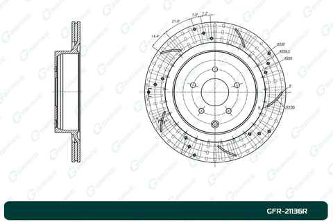 Диск тормозной перфорированный вентилируемый G-brake GFR-21136R правый