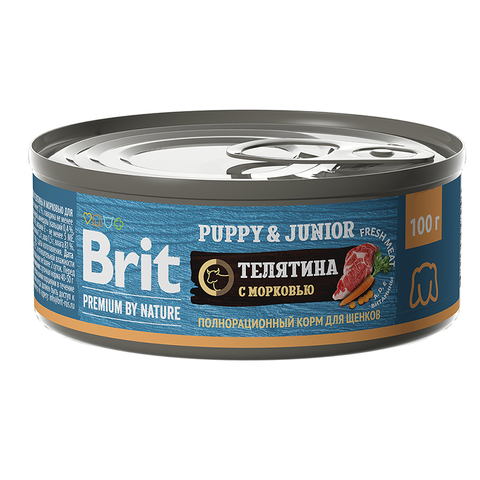Влажный корм Brit Premium by Nature с телятиной и морковью, для щенков всех пород, 100 г.