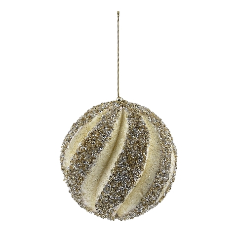 Шар резной с бисером 13см ChristmasDeLuxe premium collection бежево-золотой