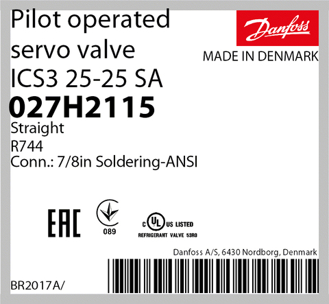 Пилотный клапан ICS3 25-25 Danfoss 027H2115 под пайку