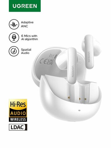 Беспроводные наушники UGREEN WS215 (65385) LightBuds Pro Bluetooth 6.0 Earphone 6 Mics с шумоподавлением. Цвет: белый