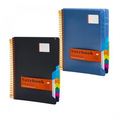 Тетрадь 200л., А4, клетка, Alingar "Завитки", цветная спираль, пластиковая обложка с информ. окном, цветные пластиковые разделители, ассорти 4 цвета