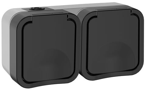 TORS Розетка 2-ая с з/к кр. гориз. 16А IP55 TS122 графит IEK