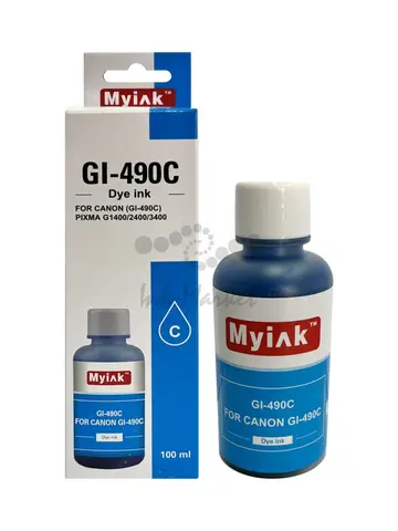 Чернила MyInk GI-490C для Canon PIXMA G1400, G2400, G3400 (100 мл, cyan, Dye)