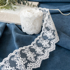 Кружево ажурное, белое, ширина 5,5 см, белое, длина 90 см