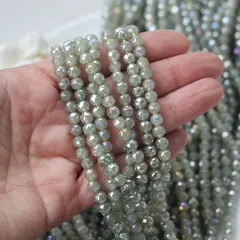 Бусины стеклянные серо-зелёные с покрытием, круглые 6 мм, К230