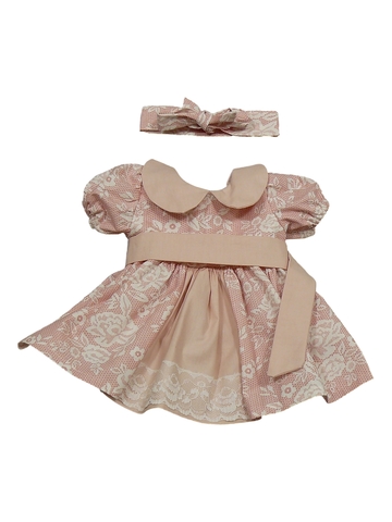 Платье хлопковое кружево принт - Розовый. Одежда для кукол, пупсов и мягких игрушек.