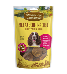 Деревенские лакомства для собак нежные медальоны мясные из курицы и утки 90г