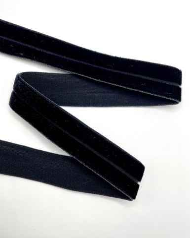 Тесьма эластичная бархатная, цвет: чёрный, 16мм