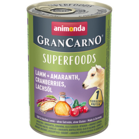 Animonda Gran Carno Superfoods консервы ягненок амарант,клюква,лососевое масло д/взросл.собак 400г
