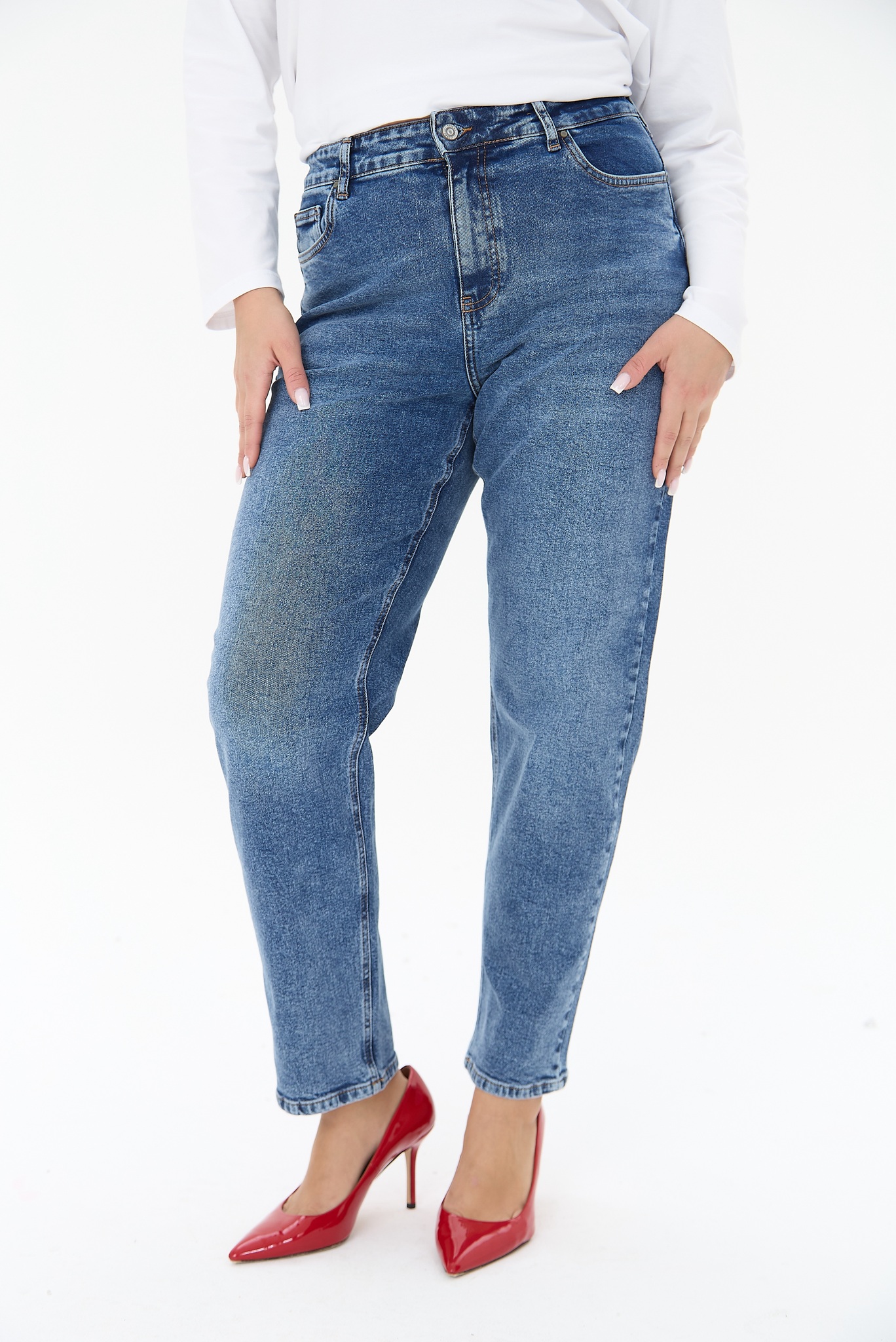 Джинсы Mom fit, синий