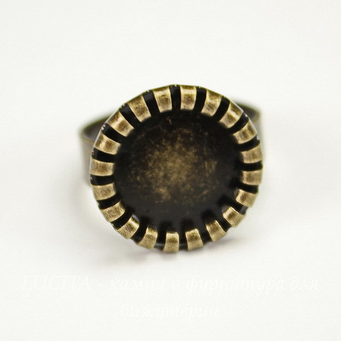 Основа для кольца с сеттингом с круглым краем для кабошона 12 мм (цвет - античная бронза)