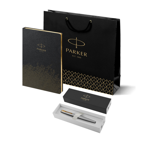 Подарочный набор: Ручка перьевая Parker Jotter Stainless Steel GT, Mblue и Ежедневник  недатированный, чёрный