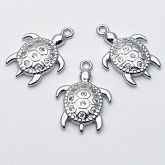 Подвеска Черепаха, цвет серебро (родий), фианиты, размер 18*13 мм, цена за 1 шт