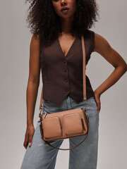 Сумка женская багет на плечо бежевая нуга