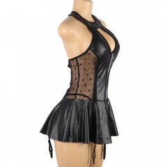 Кожаное платье со шнуровкой и юбкой-воланом Ohyeah +стринги, XL-2XL