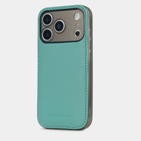 Чехол-накладка кожаная для iPhone 17 Pro, теленок цвета тиффани