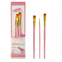 
          Набор кистей Yalong, 3 шт, нейлон, круглая №2, плоская №10, №12, деревянная ручка, блистер, европодвес