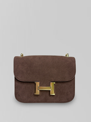 Сумка 1128 замшевая квадратной формы с золотой фурнитурой