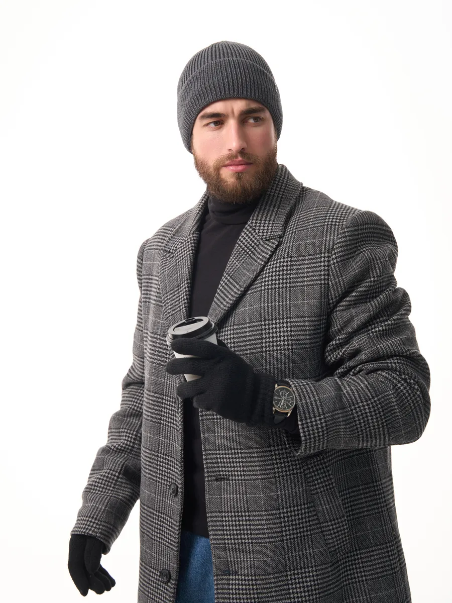 Шапка зимняя на флисе вязаная осень