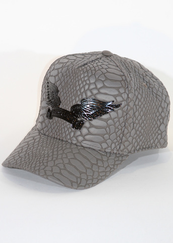 Robin&#39;s Jean | Бейсболка мужская CRACKLE HAT IN GREY WITH BLACK WINGS полубоком