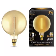 Лампа Gauss LED Filament G200 6W Е27 890lm 2700К golden straight 154802118