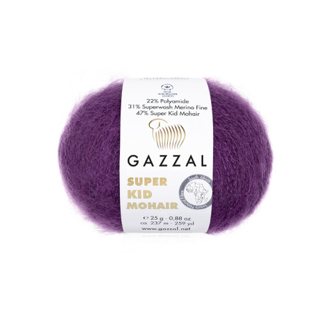 Пряжа Gazzal Super Kid Mohair 64410 тёмн.сирень (уп.5 мотков)