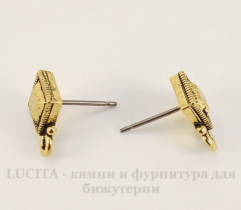 Пуссеты - гвоздики TierraCast "Ромб" 12х9,5 мм (цвет-античное золото)(без заглушек), пара